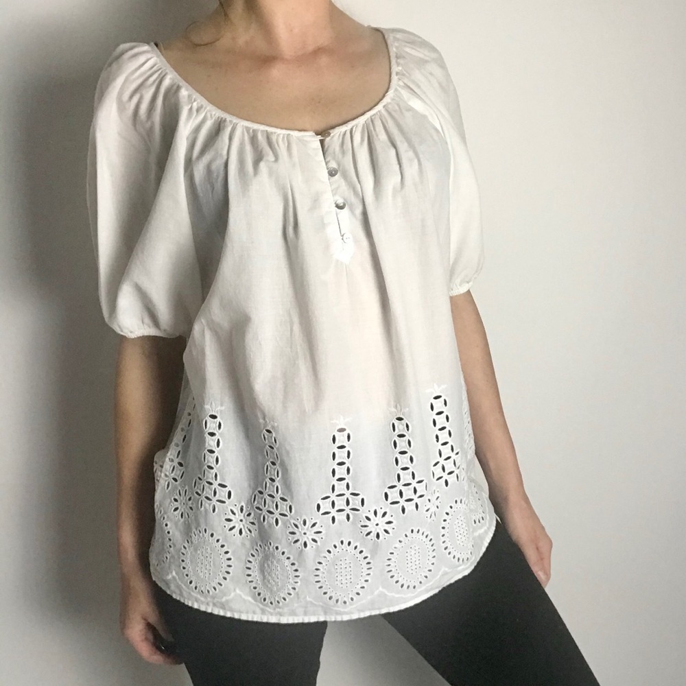 VELVET embroidered hem Peasant blouse